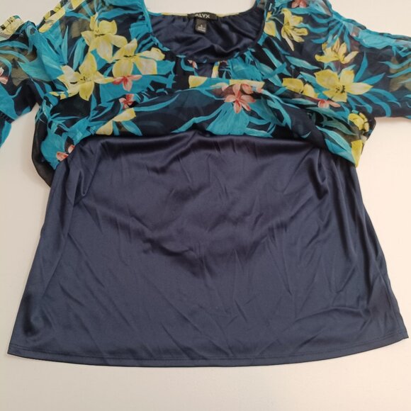 Women's ALYX Polynesian Tiki Hawaiian Floral Sheer w/ solid lining Top Sz Large - Picture 7 of 10